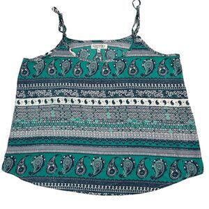 Cotton On Womens Singlet Top Sz L Speghetti Strap Crop Tank Blue Teal Paisley